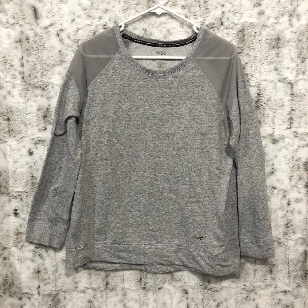 Copper Fit Women's Live Limitless Top Sz M Long Sleeve Sheer Shoulder Gray